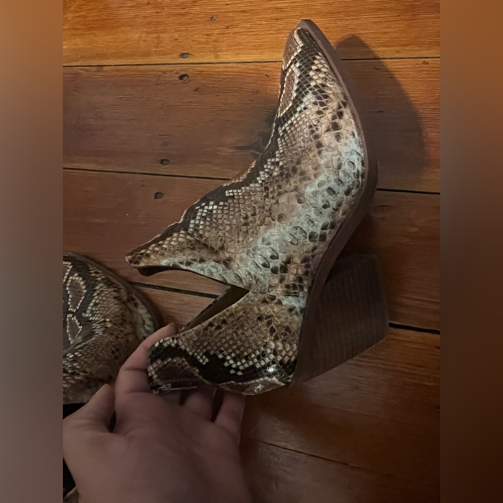 Vince Camuto western style snakeskin booties